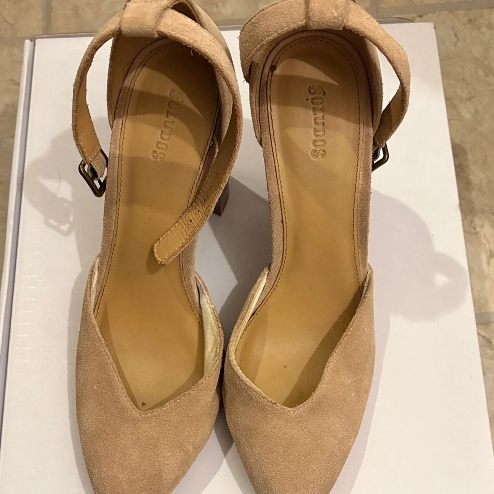 Soludos Beige Suede Ankle-Strap Pointed-Toe Heels size 9.5